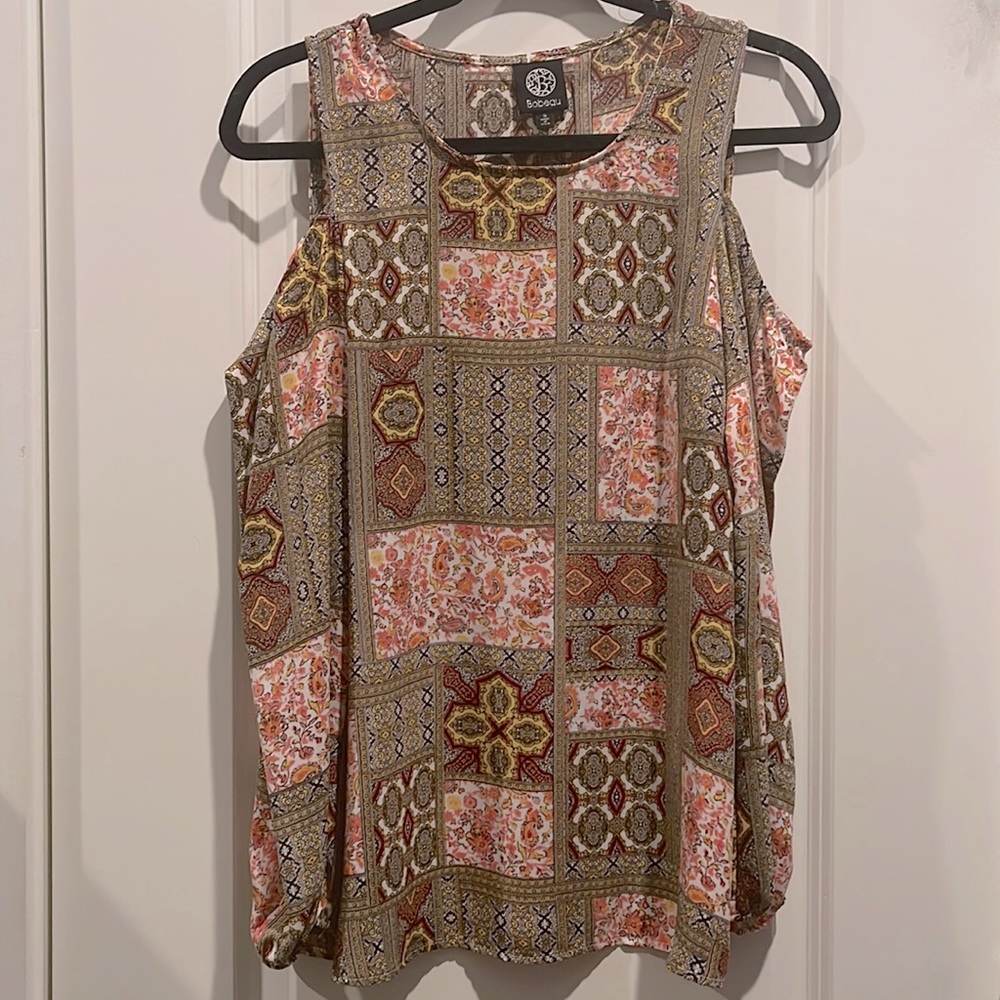Bobeau multipatterned blouse cold shoulder size s